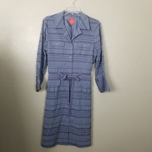 O Oscar de la Renta Blue Embroidered Shirt Dress